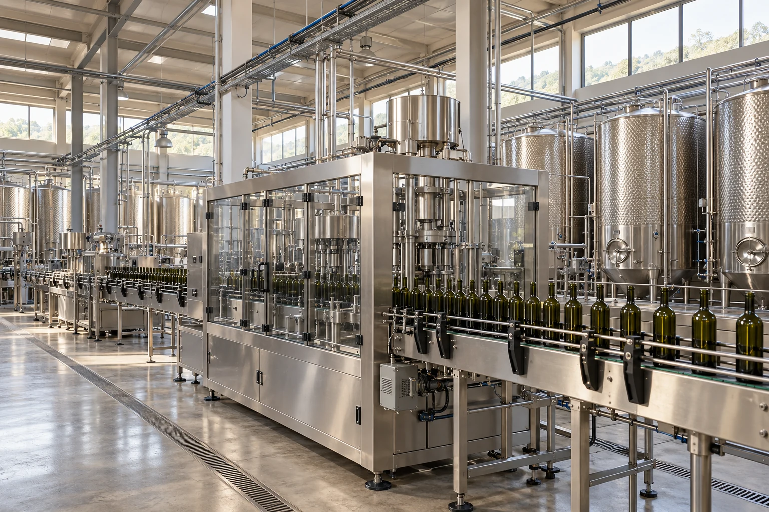 Modern winery bottling line — illustrative visual